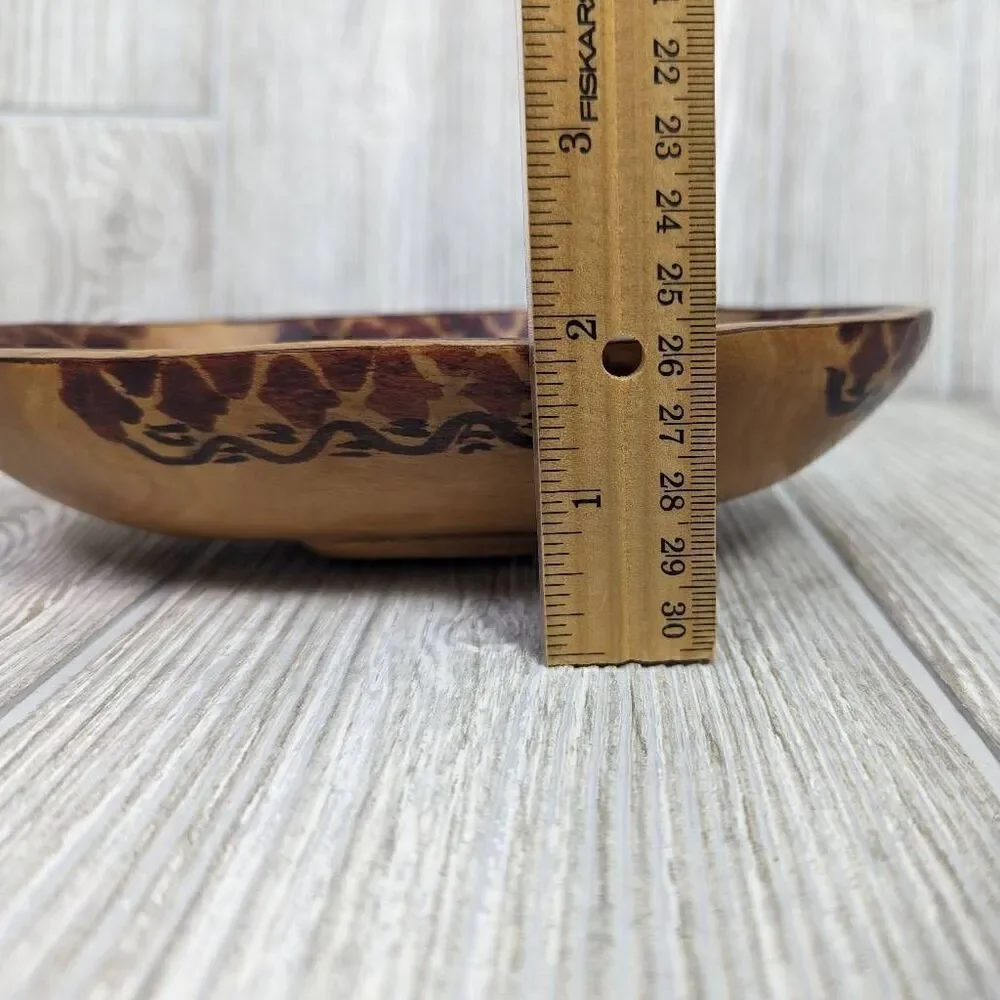 Old Vintage Large Heavy African Mahogany Wood Bowl with Tiger Hand Carved 8”